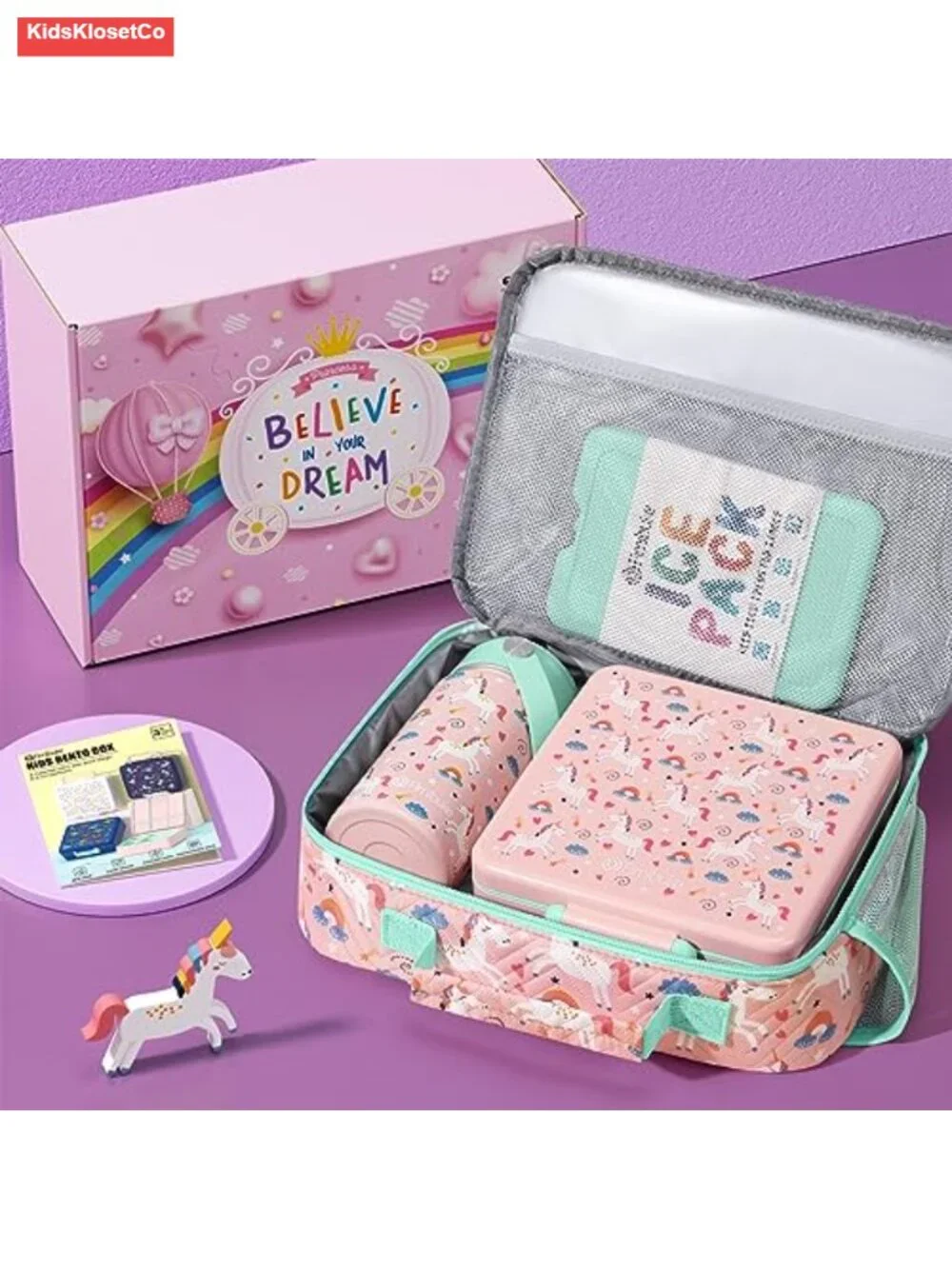 Kids Lunch Box Set with Insulated Water Bottle & Lunch Bag, 4 Compartments,